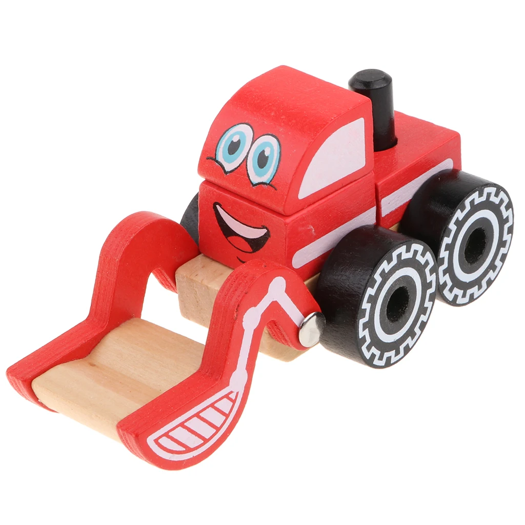 Wooden Construction Engineering Truck Push and Pull Toy, Great for Baby Toddler Motor Skill Development 