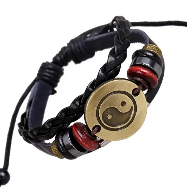 Feng Shui Jewelry Wooden Bead Bracelet Vintage Charm Bracelet Yin and