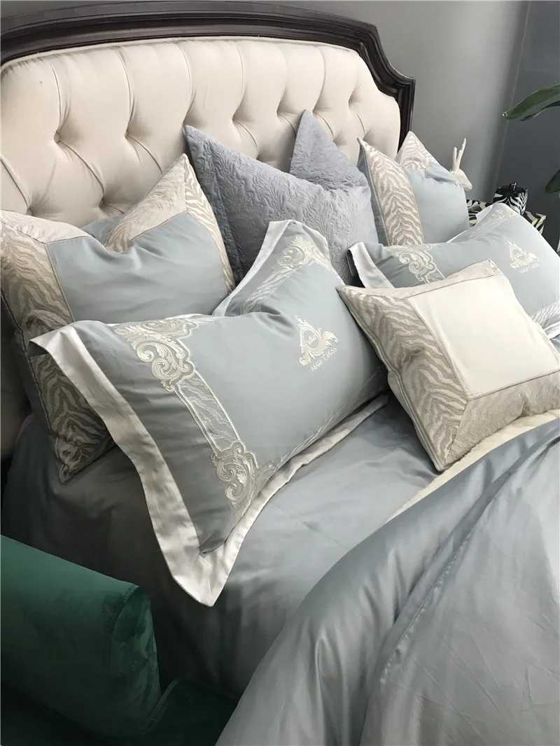 Waliicorners Elegant embroidery Bedlinen Egyptian Cotton flowers Bedding sets queen king size Duvet cover pillowcase Flat Bedsheet 16 IMG_4197