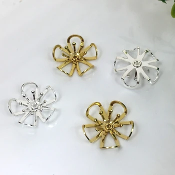 

50 PCS 17.5mm Metal Copper Gold Silver color Antique Bronze Filigree Hollow Out Flowers Bead Caps Base For Jewelry Making