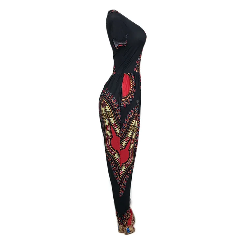 Waistbanded Slim Fitted Bodysuit 2018 autumn women's digital printing jumpsuit waist straps jumpsuit long Bohe onesies Fashion