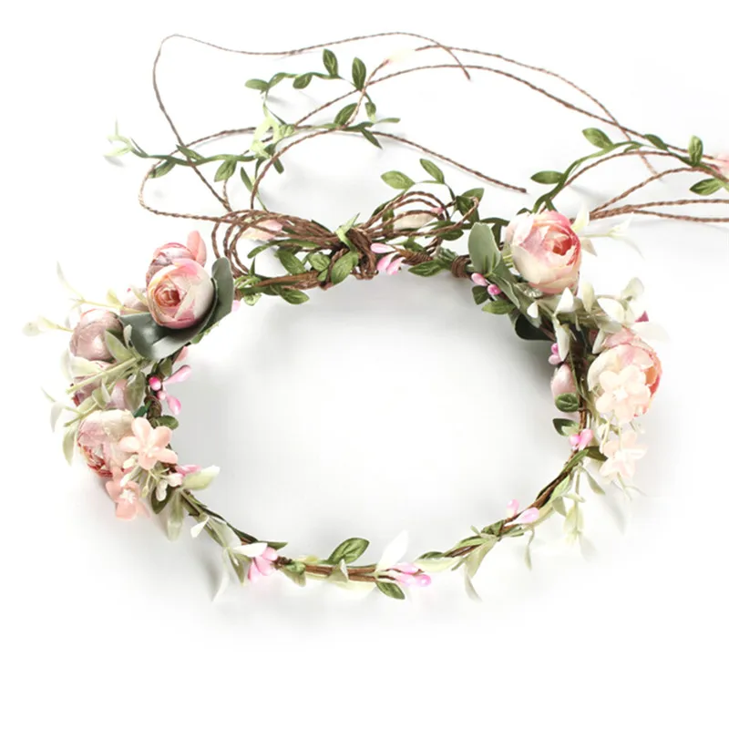 

Hot Sale Fashion Women Bride Flowers Headband Bohemian Style Rose Flower Crown Hairband Ladies Elastic Beach Hair Accessories