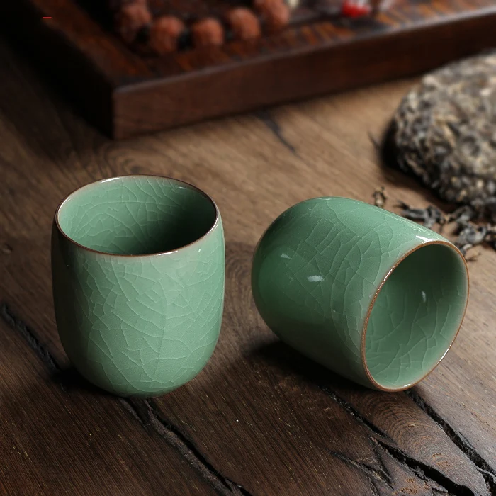 Изысканный Diyao Geyao Китай Фарфоровая чашка Ge печи Китайский Longquan Celadon миска гайвань Celadon кракле чашки чая 155 мл чайный набор