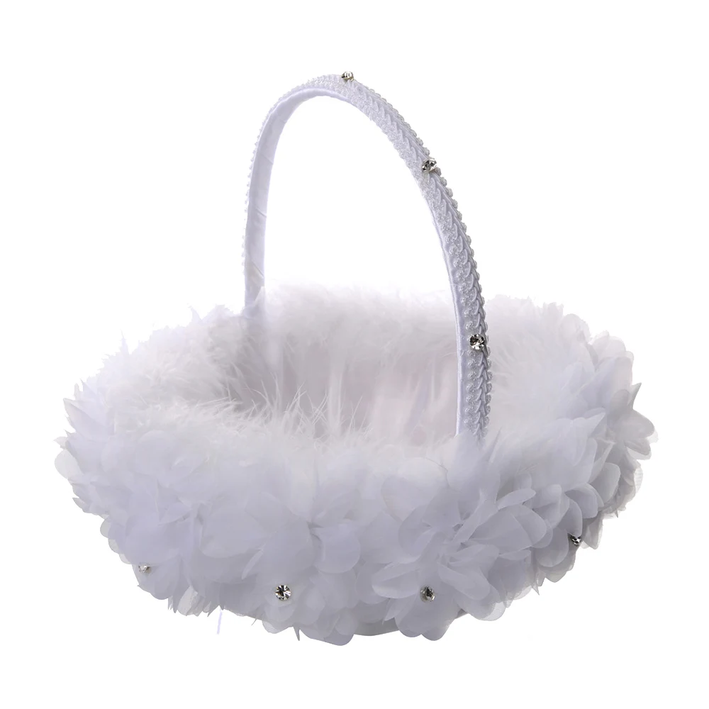 

2019 Beautiful Wedding Lace Flower Girl Basket White Western Wedding Candy Storage Romantic Decor DIY Party Wedding Supplies