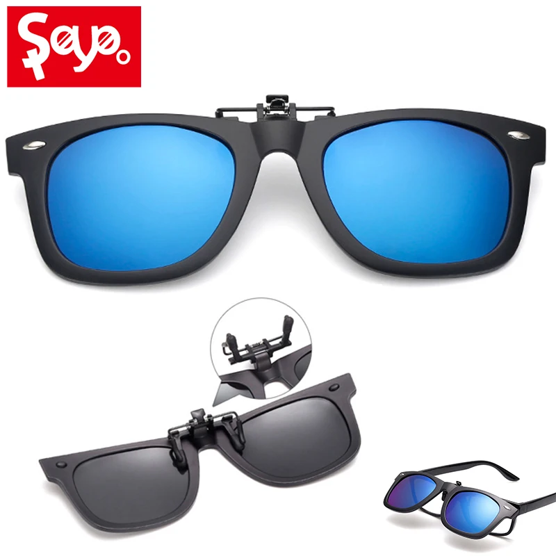 SAYLAYO Polarized Lens Clip on Sunglasses Over Sun glasses Flip Up