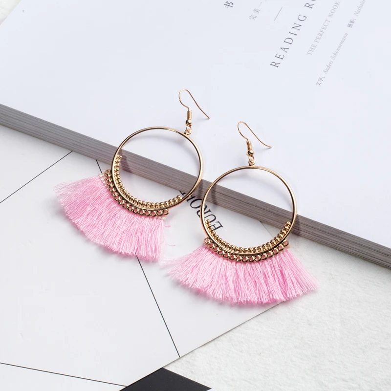 Богемные красочные серьги с бахромой для женщин Boho Этнические Золотые Большие