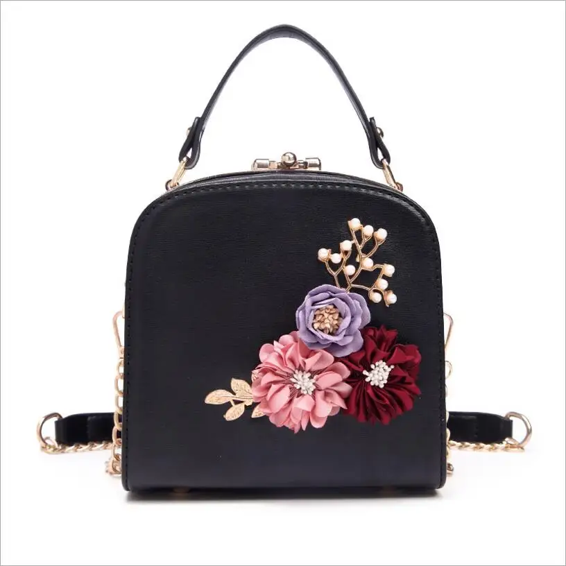 

Women Handbag PU Leather 3D Applique Flowers Chain Ladies Bag Fashion Shoulder Bags Frame Crossbody Bag