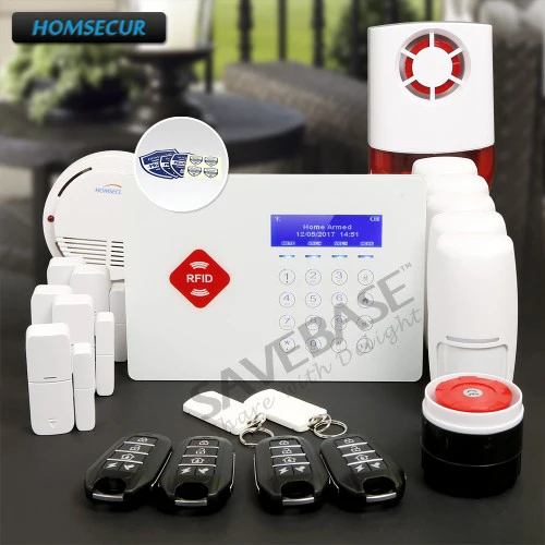 

HOMSECUR Russian Logistics App Controlled Wireless GSM LCD RFID Burglar Intruder Alarm System+PIR+5*Door Sensor