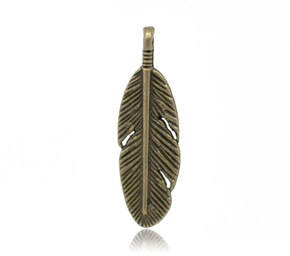Free Shipping 250pcs Antique Bronze Feather Charm Pendants 30x9mm