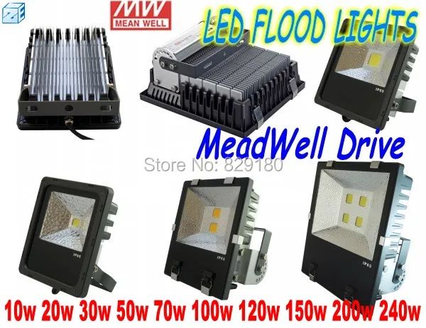 

10w/20w/30w/50w/70w/100w/120w/150w/200w/240w LED Floodlight With MeadWell LED Driver LED luminaire light Outdoor Lamp