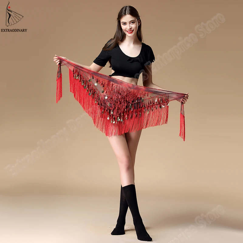 6 color tassel with sequins belly dance hip scarf for women