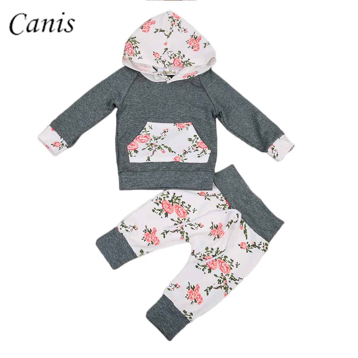 

Newborn Infant Toddler Baby Boy Girl Floral Clothes Hooded Tops + Long Pants Leggings 2pcs Outfits Set 0-24M
