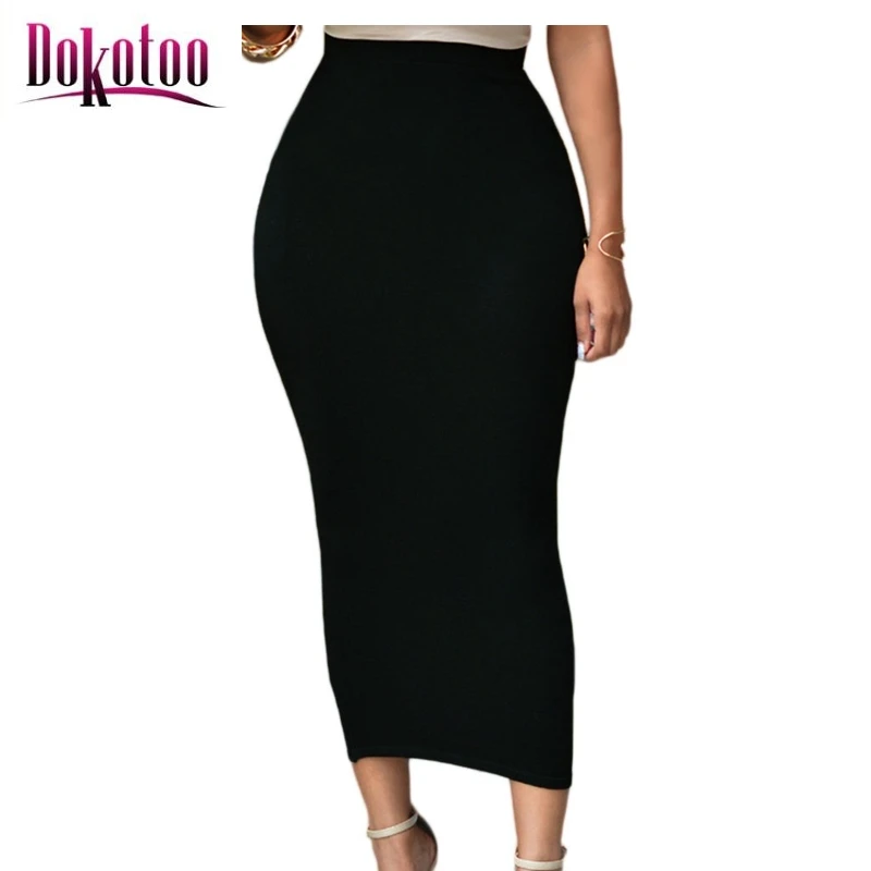 Dokotoo Solid Black High waisted Bodycon Maxi Skirt LC71188 Cheap price
