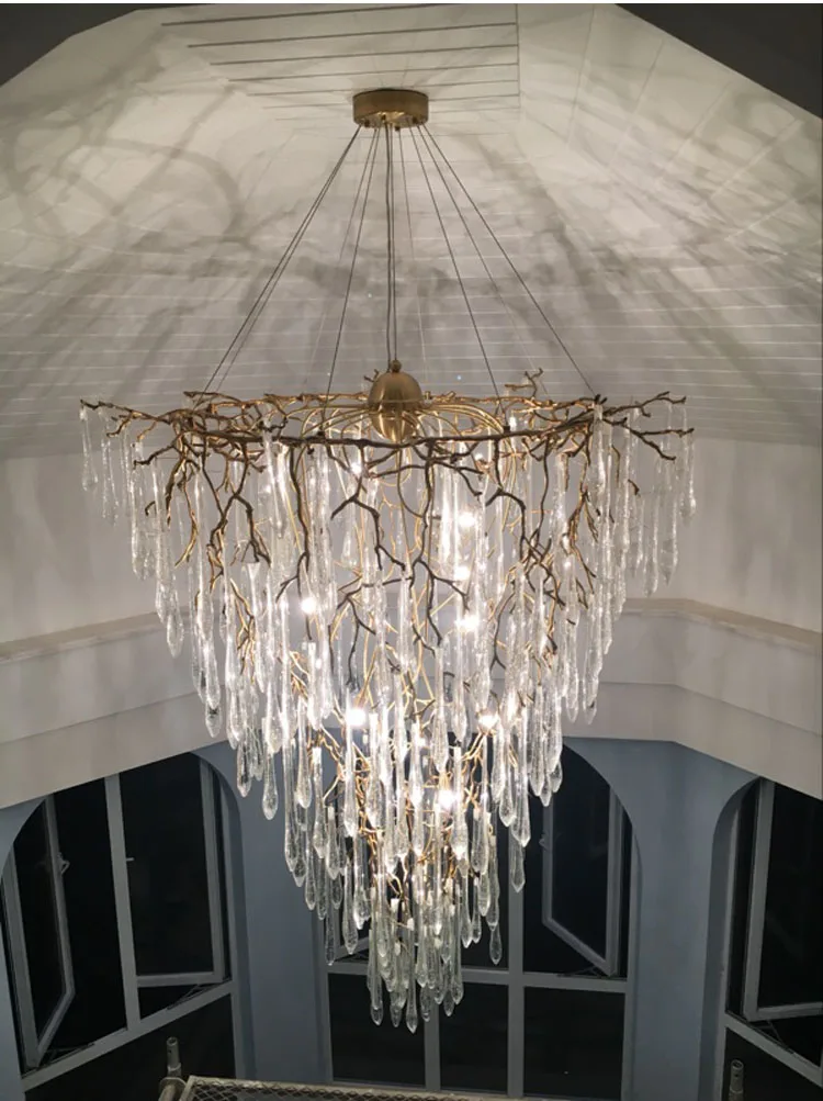

Phube Lighting Duplex Building Stair Crystal Chandelier LED Chandelier Light Colored Glazed Chandelier Lighting Copper Color