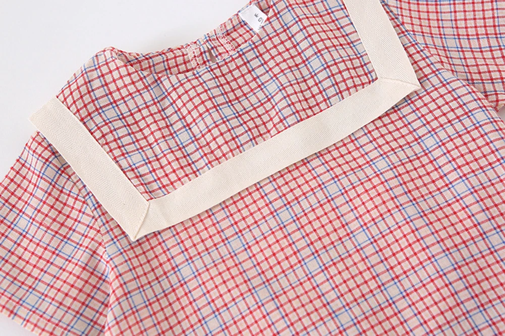Детская одежда жилет для малышей Милая Корейская блузка с короткими рукавами новые летние клетчатые рубашки для маленьких девочек хлопковая рубашка с воротником в морском стиле