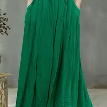 Юбка женская одежда Весна Хлопок и лен свободная универсальная плиссированная длинная юбка