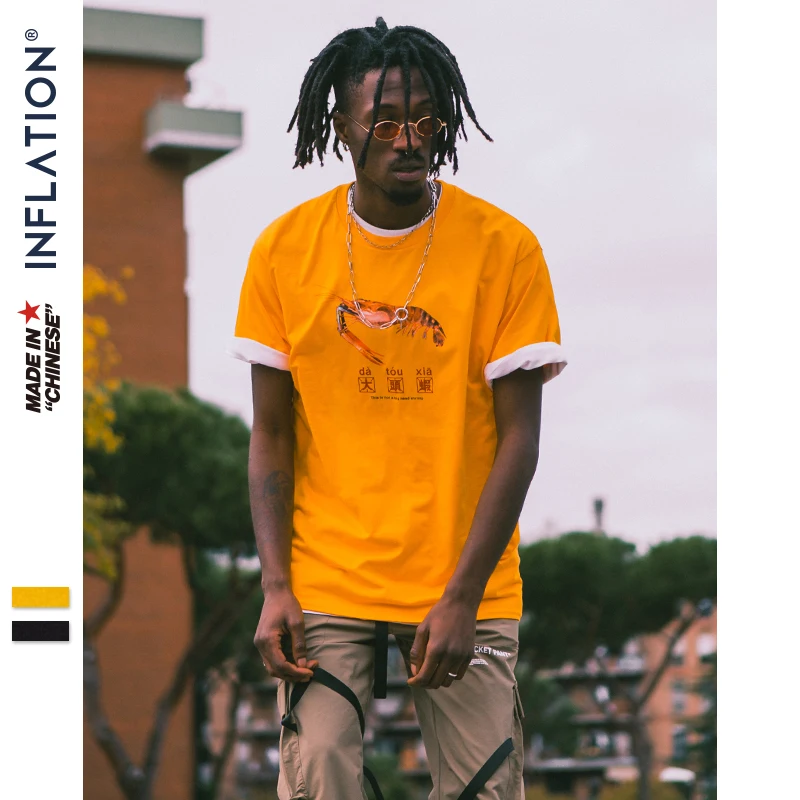 

INFLATION Da tou xia Funny Graphic Printe Tshirt Summer Cotton Top Tee Male Clothes Short Sleeve O-neck Couple Tee 91100S