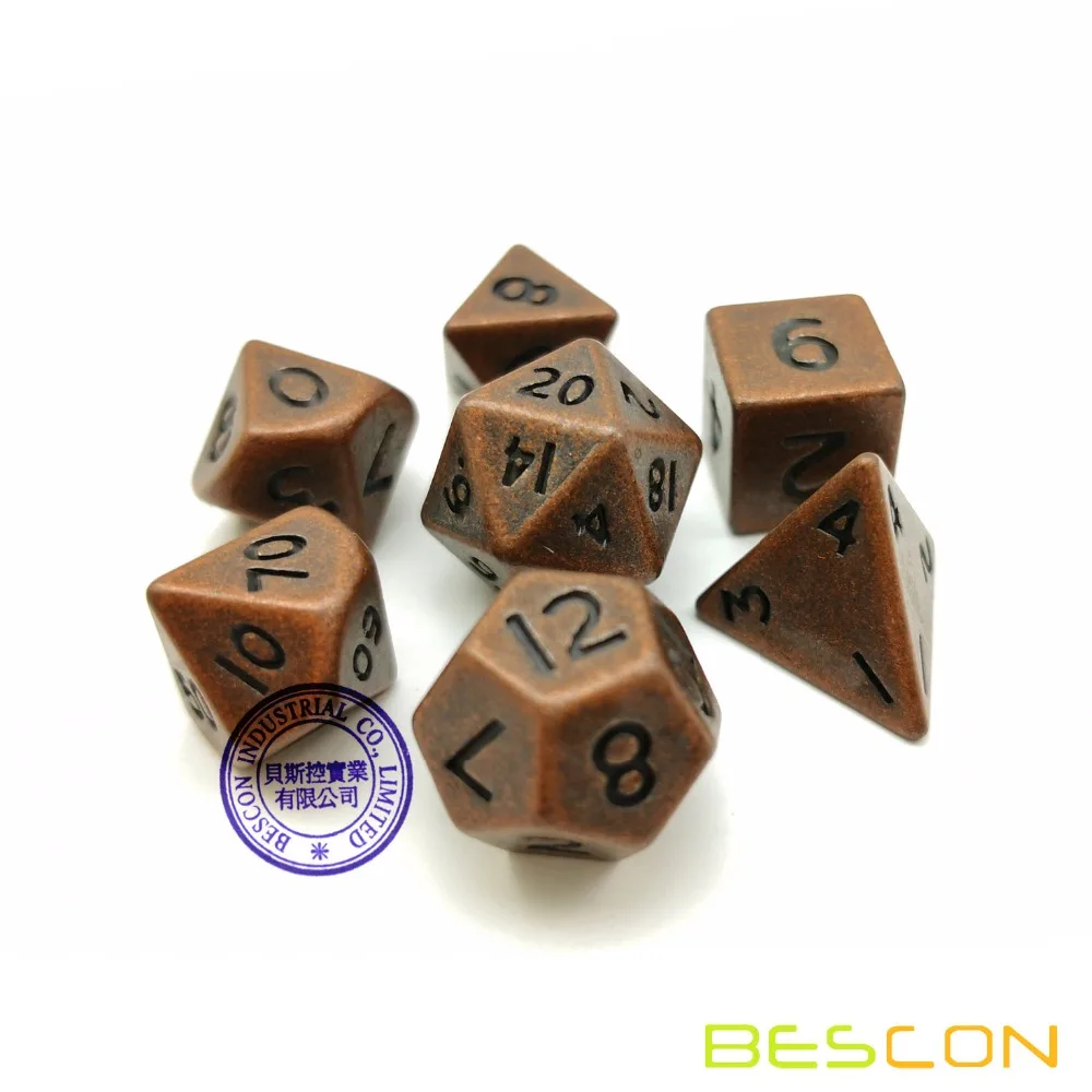 Bescon 10 мм Мини твердые металлические игральные кости набор античная медь, мини металлические многогранные D& D RPG миниатюрные игральные кости 7-sets