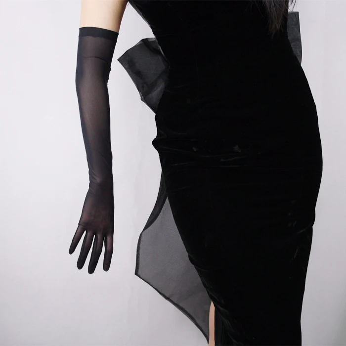Женские перчатки эластичные кружевные ультра-тонкие ультра длинные стильные женские черные сетчатые Guaze сенсорный экран Женские варежки
