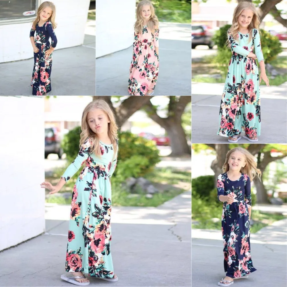 

2018 New Girls Dress Baby Dresses Beach Bohemian Summer Floral Princess Party Long Sleeve Dress for Girl Girls Clothes