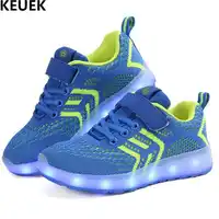 New Children Light Shoes Boys Girls Breathable LED Lighted Mesh Shoes Baby Student Glowing Sneakers Kids USB Charging Flats 018