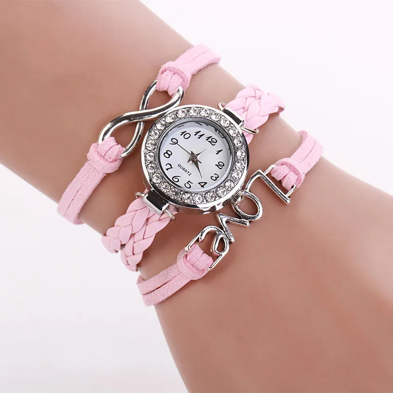 Новые роскошные брендовые плетеные кожаные женские часы-браслет изысканный маленький циферблат Винтажное кольцо Женские кварцевые наручные часы 533