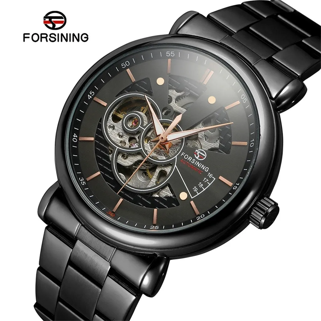 

Forsining Men's Watch Hollow Luxury Design Business Fashion Steel Belt Mechanical Wristwatch Mens relojes hombre 2019