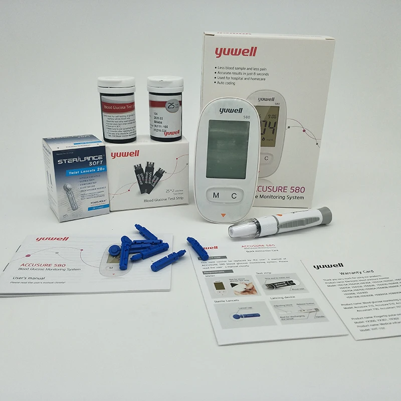 Yuwell-580 Blood Sugar Tester Glucometer Monitor 50pcs Test Strips Diabetic Blood Glucose Meters Sugar Meter Test Machine mgDL-4