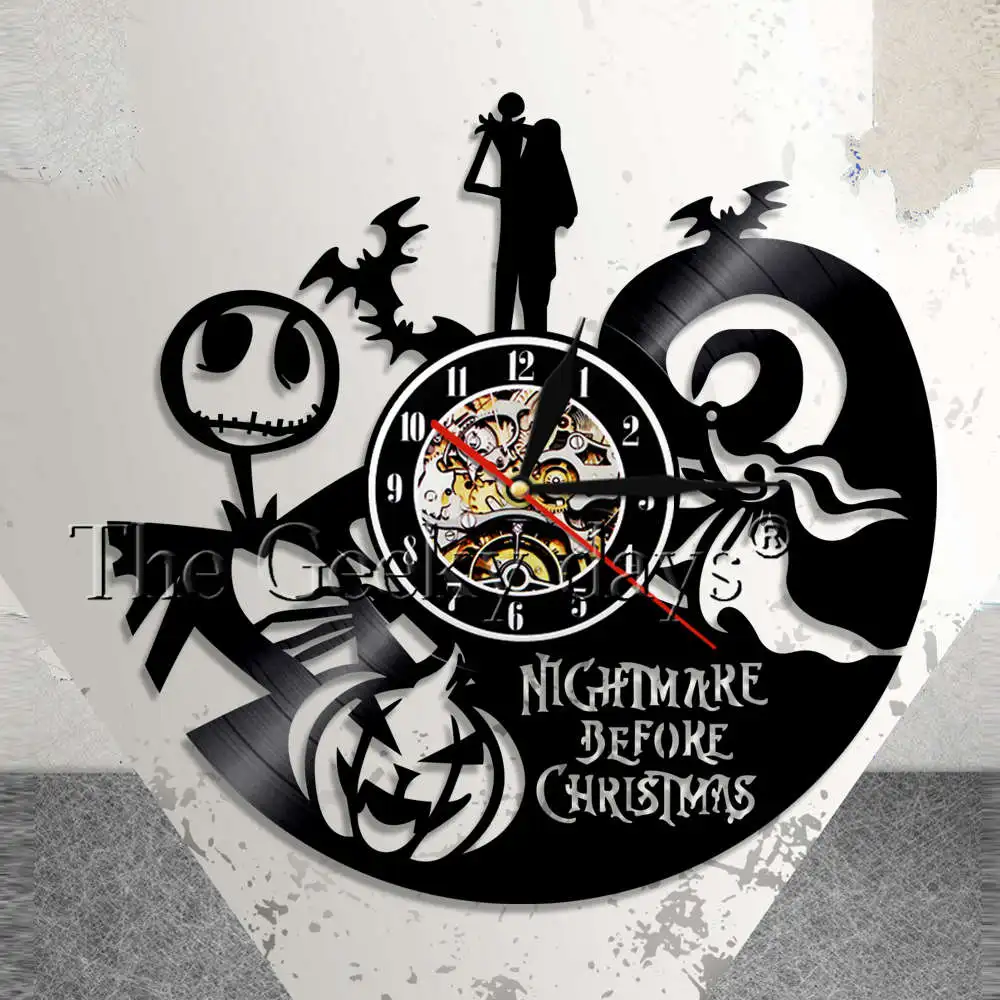 Кошмар перед рождественские настенные часы Tim Burton Skellington Jack Love Sally виниловые для