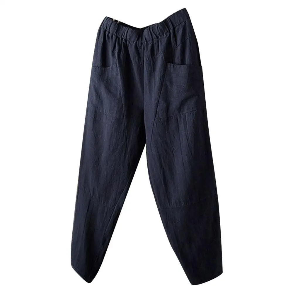 Мужские летние Новые Стильные Простые и модные свободные штаны из чистого хлопка и льна в винтажном стиле хип-хоп мешковатые длинные штаны - Цвет: Blue
