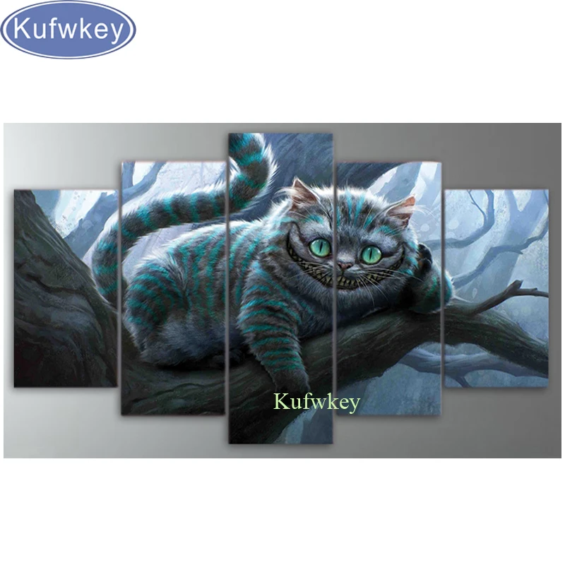 

DIY 5pcs/set,5d Diamond Painting home Decor,"Wonderland Cheshire Cat"full diamond Embroidery,Cross Stitch for Christmas gift art