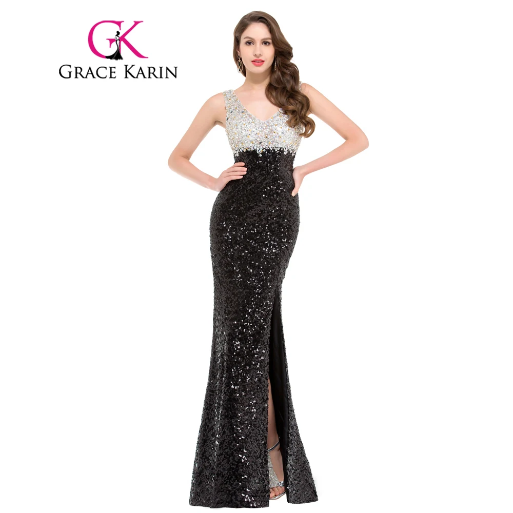 Grace Karin Mermaid Evening Dress Black High Split