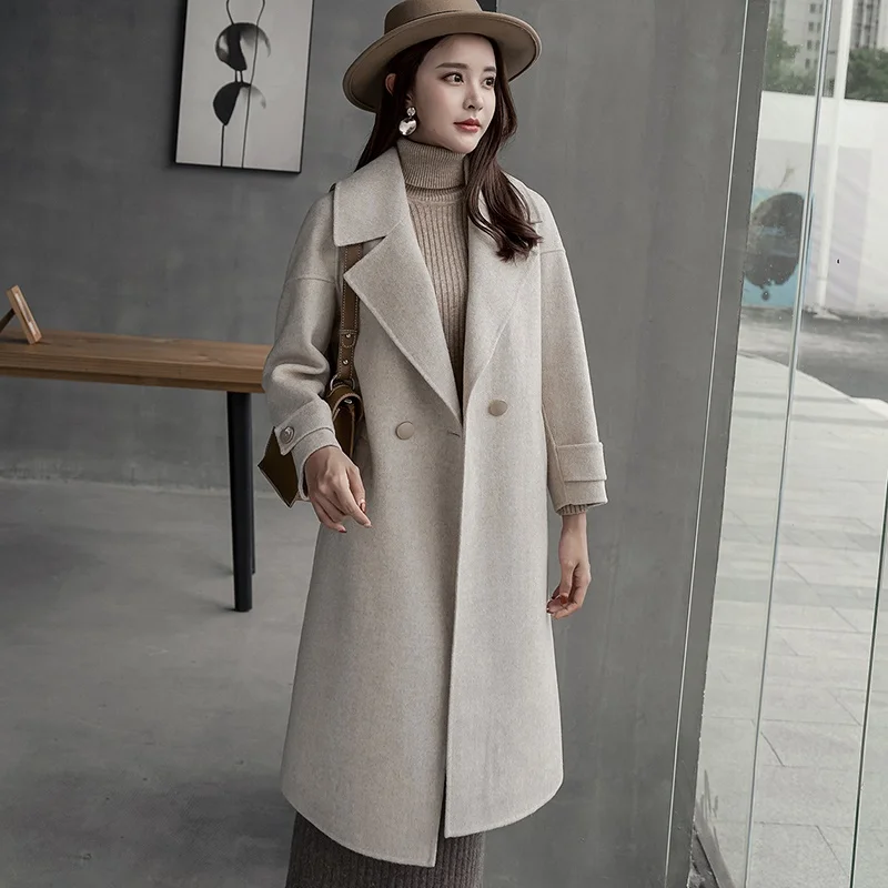 JECH 2018 Autumn and winter new women's pure wool coat V-neck fashion warm jacket herringbone drop