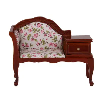 

HOT SALE 1/12 Dollhouse Miniature Furniture Wooden Floral Recliner with Drawer