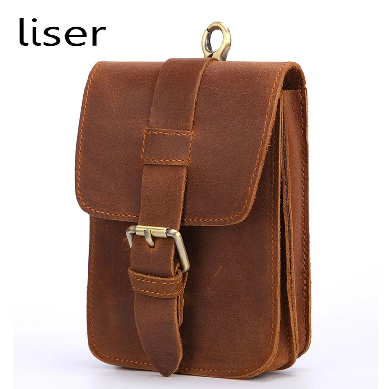 

New Fanny Pack Genuine Leather Men's Mobile Phone Belt Pouch Cowhide Vintage Mountaineering Small Bum Bags Casual Waist Bag