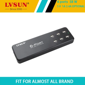 

LVSUN 58W 5V 2.4A 6 Port Travel/Wall USB Charger AC Adapter with Optional 5 Plug for iPad iPhone 7 6s 6 5s 5 iPod Mobile Phone