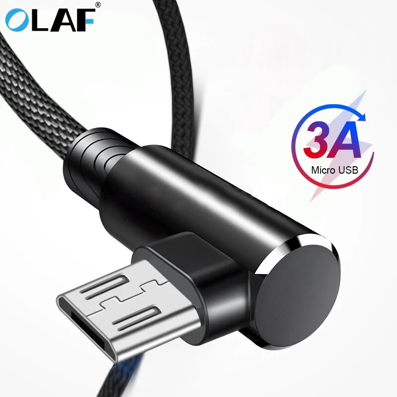 أولاف 90 درجة المصغّر USB كابل سريع كابل شحن للهاتف لعبة الحق زاوية كابلات الهاتف المحمول USB مايكرو 2.0 كابل الروبوت