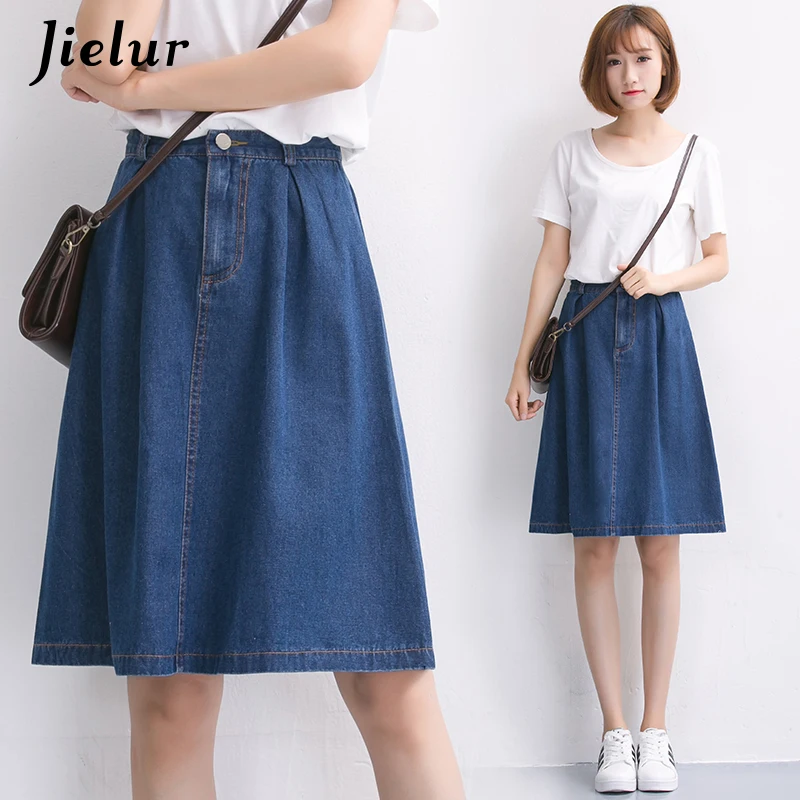 Jielur Корейская мода джинсовые юбки женские A line Harajuku Faldas Mujer Moda 2020 джинсовая юбка