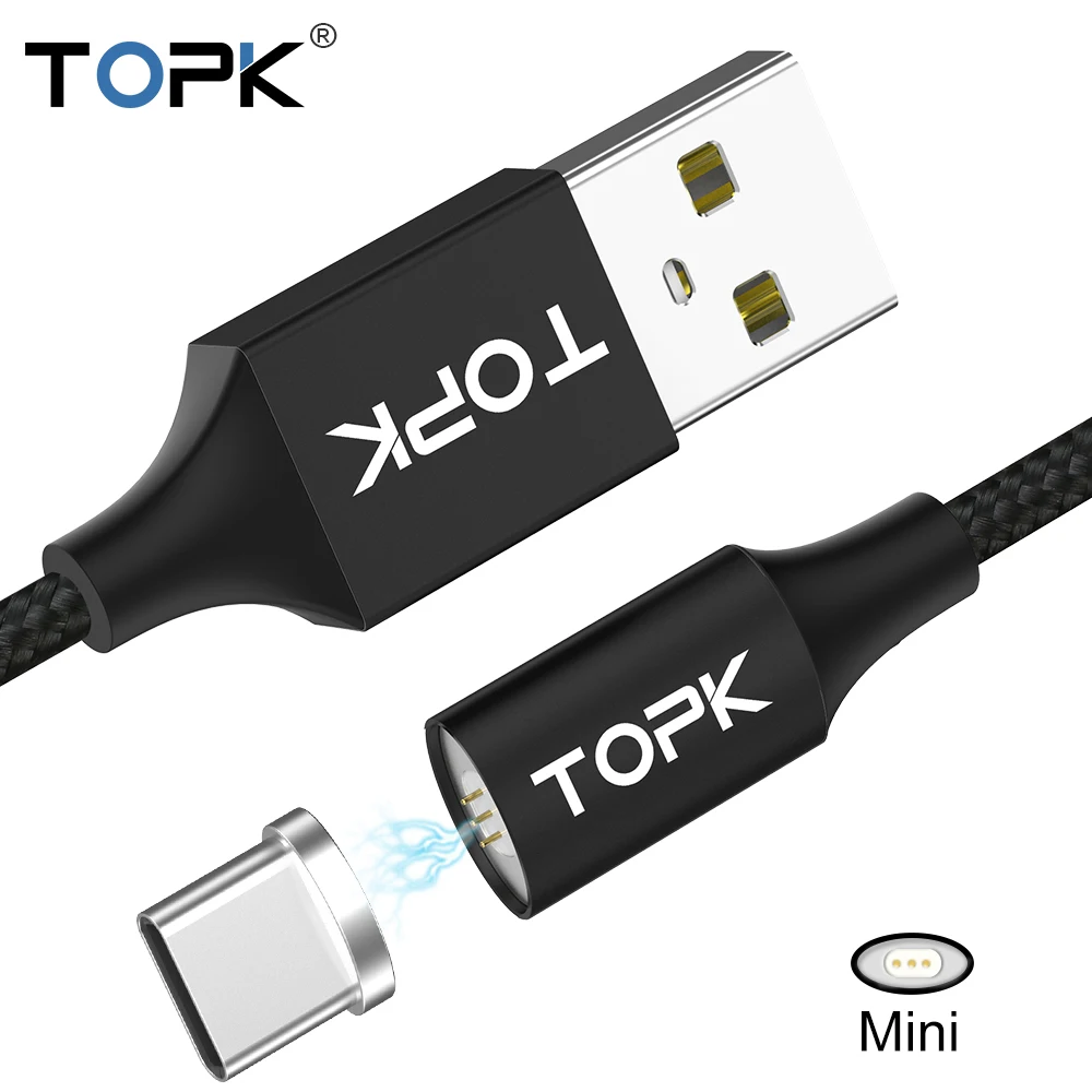 

TOPK F-Mini2 Magnetic Cable USB Type C Cable Nylon Braided LED Indicator Magnet Charger Cable For Samsung S9 Plus Type-C USB C