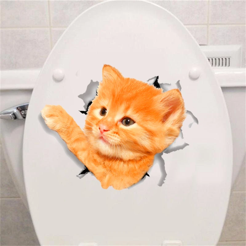 3d эффект яркие кошки настенные наклейки для туалета ванной комнаты украшения