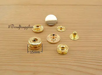 

snap fastener copper Press stud Snap Buttons zinc light gold 12 sets 15mm K102