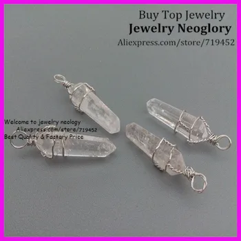 

10PCS Nature Rock Clear Quartz Silver Plated wire Wrapped Point Pendant ,Crystal Point Druzy Drusy Quartz Wire-Wrapped Pendant