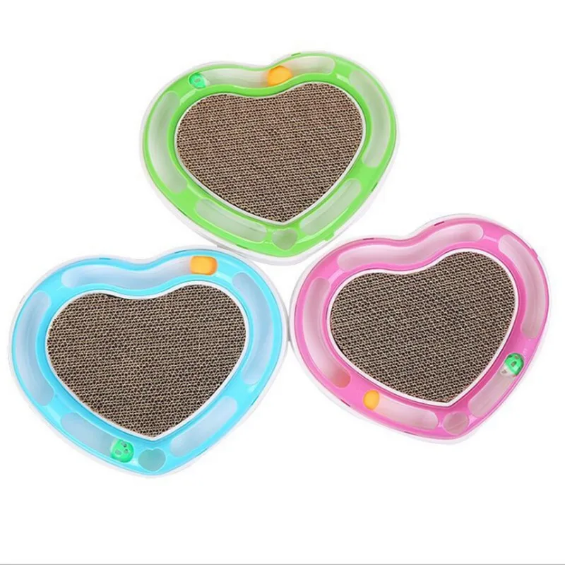 Heart-Shaped Cat Toy Scratch Board Pad with Catnip Bell Balls Intelligence disc cat toys ball Training Amusement plate