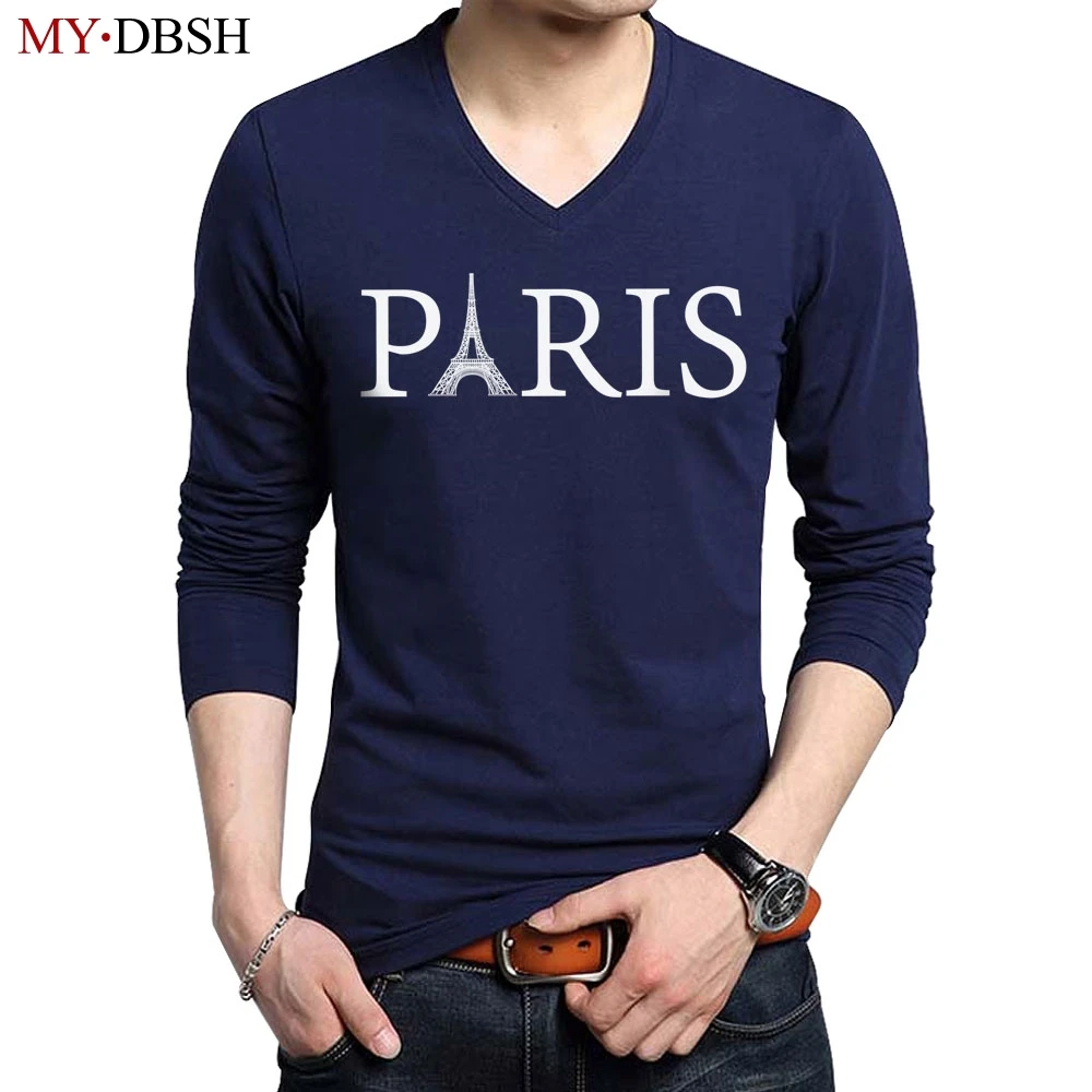 Hot Sale Classic EIFFEL TOWER PARIS Print T shirts Long Sleeve V neck