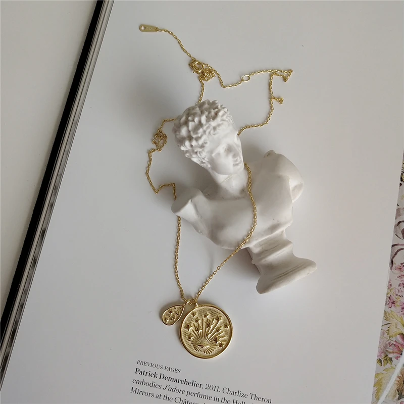 Монета золотого цвета Сатурн звезда ниспадающее ожерелье на шею серебро 925 пробы овальный двойной кулон ожерелья Бохо чокер, несколько слоев