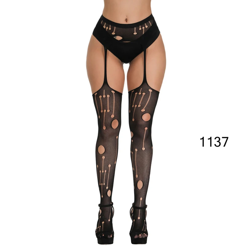 

Women sexy galter belt fishnet stocking black crotchless pantyhose plus size stocking