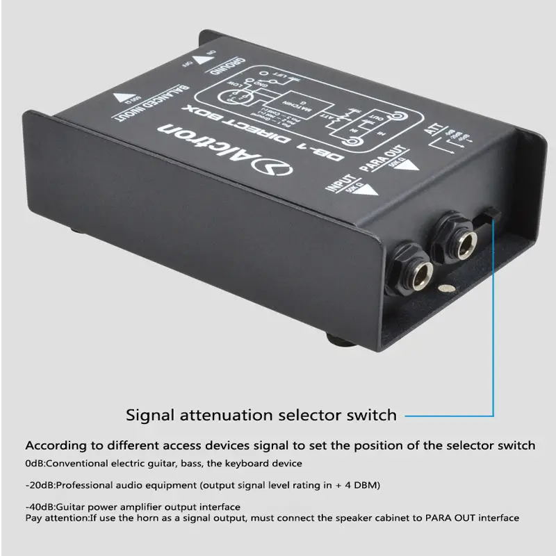 Alctron DB-1 DI директ-бокс Новое поступление, пассивные стерео DI директ-бокс-1 канал Профессиональный ди-боксы