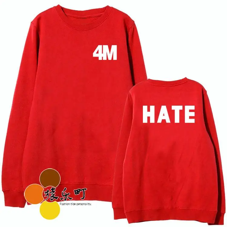 Новое поступление Красная толстовка с надписью hate mv 4 месяца минуты kpop пуловер