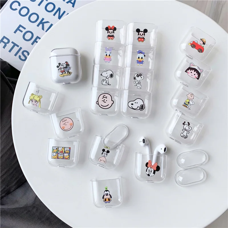 

For Airpods Case cute Cartoon Minnie Transparent PC Hard Bluetooth Wireless headphones For Apple Airpod Earphone Protector Cover