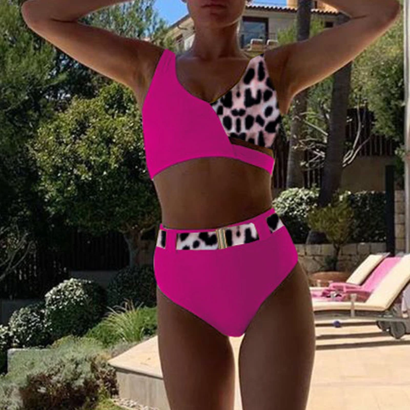 In-X бикини с высокой талией ретро винтажный леопардовый купальник женский сексуальный пояс купальник женский купальный костюм Лоскутная летняя пляжная одежда